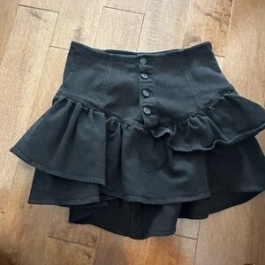 MOTHER black denim ruffle mini skirt 26 nwot
